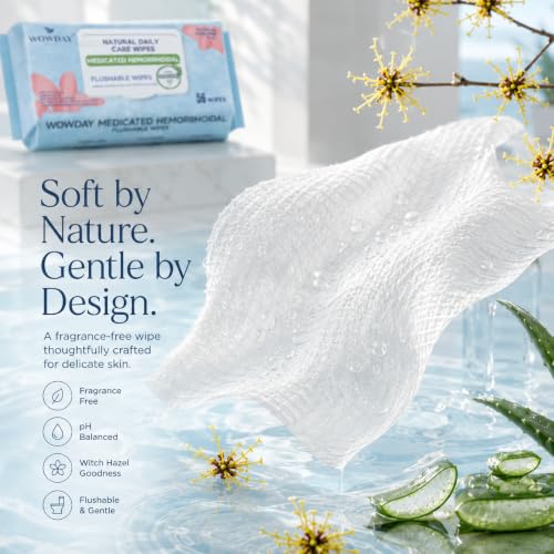 Image of Flushable Hemorrhoid Wipes | Medicated Witch Hazel Wipes Ph Balanced | 240 Count Natural Fragrance Free Adult Hemorrhoids Witch Hazel Wipe for Butt Itch