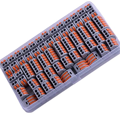 Glutoad 60 Pcs Lever Wire Connectors, Compact Splicing Wire Connector Push-In, 2 3 5 Port Electrical Connectors Assortment Kit, For Quick Connect 28-12 Awg (Orange) #TOP6