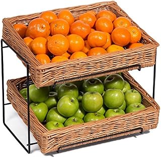 Prestige Wicker Wicker Two Tier Display Stand Countertop, Metal, Black, 34 x 44 x 37 cm