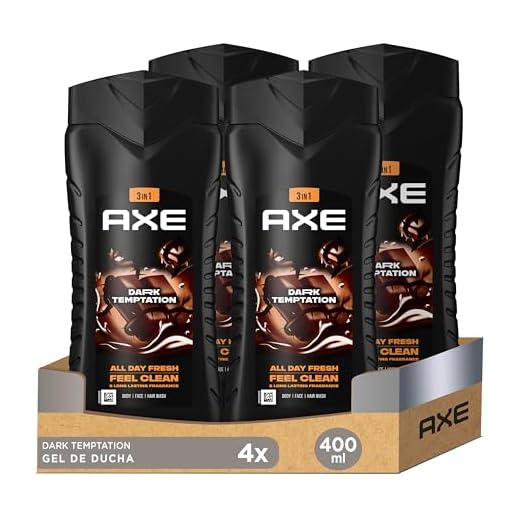 Axe Gel de Ducha y Champú para Hombre Dark Temptation 3en1 400ml - Pack de 4