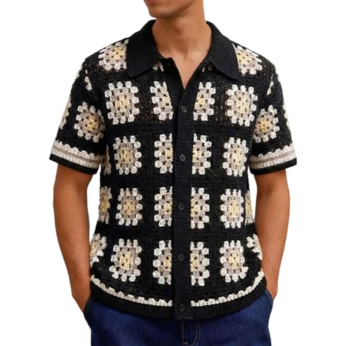 Chemise d'été en tricot homme manches courtes et coupe décontractée en maille