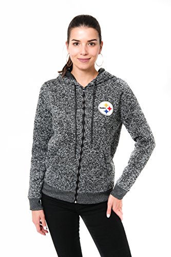 Ultra Game NFL Pittsburgh Steelers Womens Full Zip Fleece Hoodie Letterman Varsity Jacket Sweatshirt Marl Knit Jacket, Team Color, X-Large