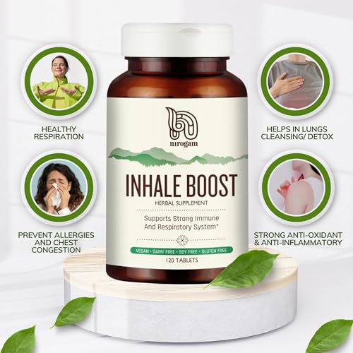 Image of Nirogam Inhale Boost Herbal Respiratory Wellness Supplement | Ayurvedic Formula with Tulsi, Mulethi & Pippali for Breathing Support & Lung Wellness | Pollution Support | 120 Tablets