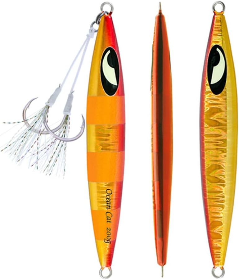 OCEAN CAT Lead Metal Flat Slow Fall Pitch Fishing Jigs Lures Sinking Vertical Jigging Bait with Butterfly Hook for Saltwater Fishing