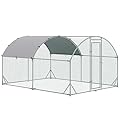 PawHut Walk-In Chicken Run Galvanized Chicken Coop Hen Poultry House Cage Rabbit Hutch Pet Playpen Backyard with Water-Resist Cover, 2.8 x 3.8 x 2m