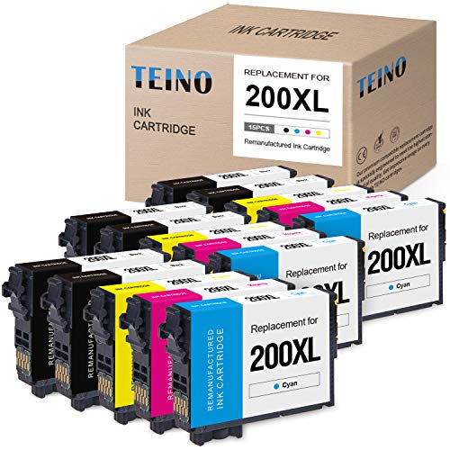 TEINO Remanufactured Ink Cartridge Replacement for Epson 200XL 200 XL T200XL T200 use with Epson Expression Home XP-200 XP-310 XP-400 Workforce WF-2520 WF-2530 (Black, Cyan, Magenta, Yellow, 15-Pack)