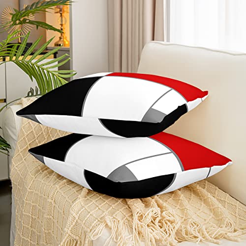 Loussiesd Set of 2 Strip Lines Throw Pillow Covers Abstract Art Cushion Case for Home Living Room Decor Reversible Geometric Square Red White Black Decorative Throw Cushion Case 18x18 Inch - Image 3