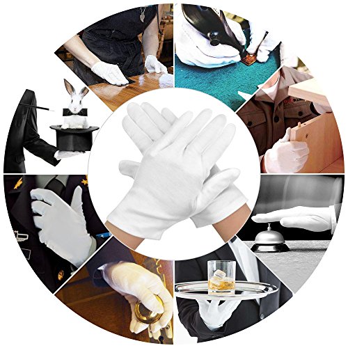 12 Pairs White Cotton Gloves, Marrywindix 9.4'' Soft Lightweight Work Gloves Cotton Gloves for Wedding Workshop Farm Garden, One Size