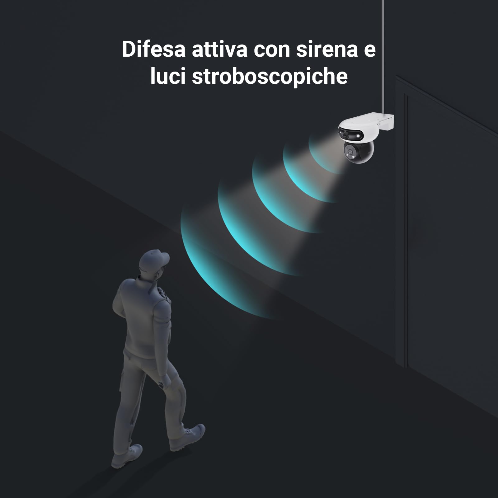 EZVIZ 8MP (4MP+4MP) Telecamera WiFi Esterno con Doppia Lente, Telecamera per Esterni a 360°, Visione Notturna a Colori, Rilevamento Persone/Veicoli, Audio Bidirezionale, Impermeabile, C90 Dual