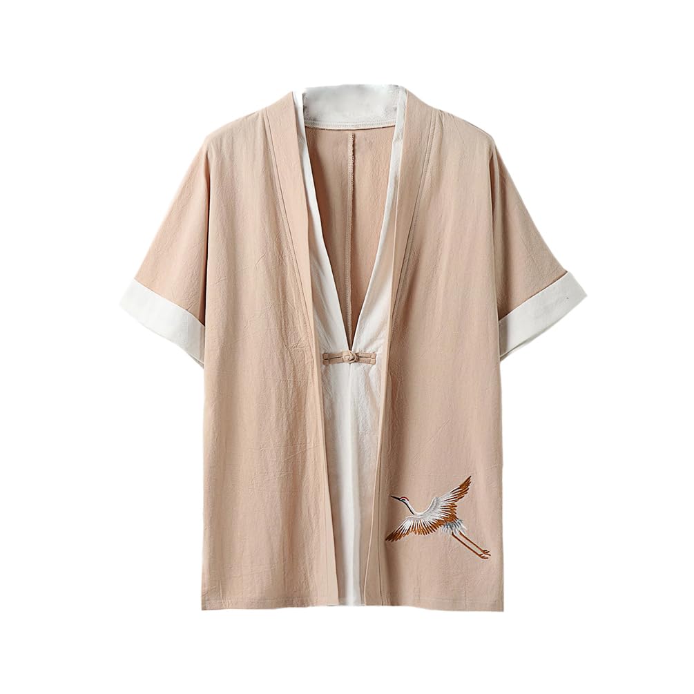 HAORUN Men Japanese Short-Sleeved Kimono Cardigan Yukata Coat Loose Cardigan Jacket Top