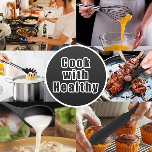 27 Pcs kitchen Utensils Set,446°F Heat Resistant Non-Stick Kitchen Gadgets,Stainless Steel Handle Utensil Sets,Cooking Utensils Set with Holder,Kitchen Accessories,Kitchen Essentials,Dishwasher Safe - Thumbnail 2