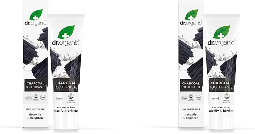 Dr Organic, Organic Charcoal Toothpaste, Natural, Vegan, Cruelty Free, Paraben & SLS Free, Whitening, 100ml (Pack of 2)