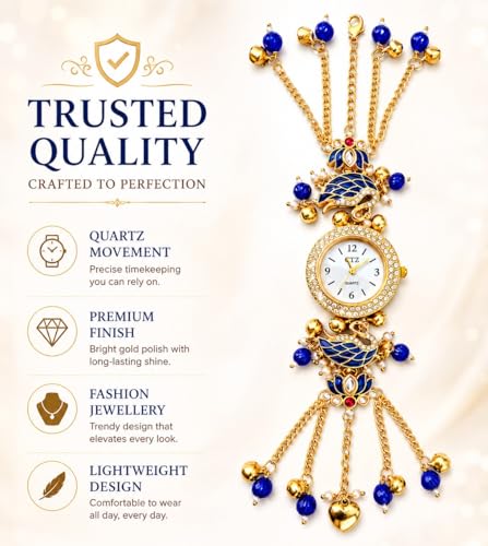 Image of Kashmiri Bracelet Watch for Women Stylish | Blue Swan Pearl Strap Analog Watch | Ethnic Fashion Jewellery Watch for Girls | Festive, Wedding, Party & Gift