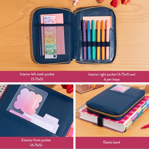 Image of Ultimate Planny Pack - Planner Accessory Pouch. Inside Pockets and Extended Metal Zipper. Elastic Band to Secure Around Planner. Vegan Leather Organizer by Erin Condren