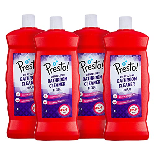 Amazon Brand – Presto! Bathroom Cleaner | Floral | 4 Litre | 1 L X 4 Packs | Suitable For Bathroom Floors, Slabs, Wall Tiles, Sinks, Basins, Stainless Steel Taps, Shower Heads Amazon Brand – Presto! Bathroom Cleaner | Floral | 4 Litre | 1 L X 4 Packs | Suitable For Bathroom Floors, Slabs, Wall Tiles, Sinks, Basins, Stainless Steel Taps, Shower Heads