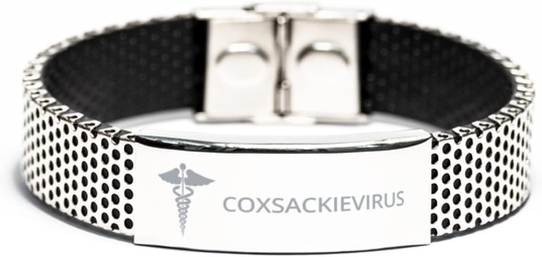 Medical Stainless Steel Bracelet, Coxsackievirus Awareness, Medical Symbol, SOS Emergency Health Life Alert ID Engraved Stainless Steel Jewelry Silver Adjustable Bracelet for Women Men Teen