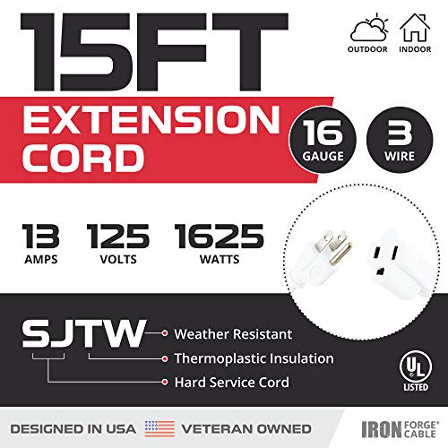 15 Ft White Extension Cord 2 Pack - 16/3 Durable Electrical Cable #TOP1