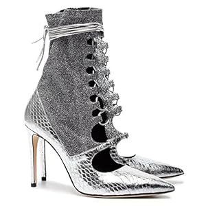 High Heels 11cm Silber Lace-up Spitz hochhackige Söckchen Stiefel Mode Damenschuhe-Silver||44