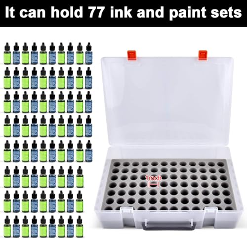 Image of Alcohol Ink Storage Case and Paint Carrying Organizer, Miniature Holder Fits 77pcs Bottles of Alcohols Inks, Paints Set and Dynamic Tattoo Ink with Foam Insert. Multiple-use Travel Container(Box Only)