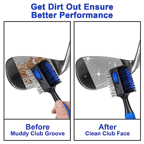 THIODOON 2 Pack Golf Club Cleaner Brush with Retractable Spike 2FT Extension Cord and Carabiner Lightweight Golf Club Groove Cleaning Brush Tool for Irons and Woods Comfortable Handle Grip