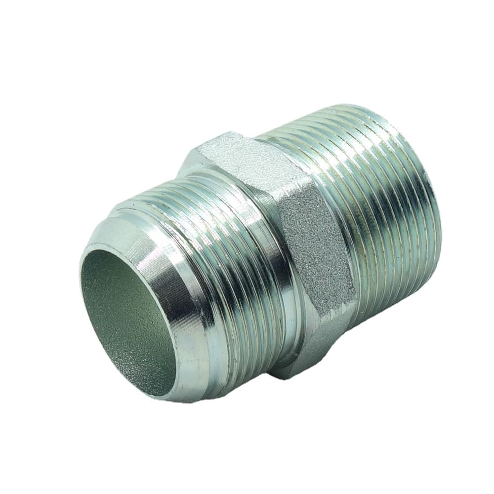 1 Piece Pipe Adapter 1-1/4" Male 37° Flare JIC(1-5/8"-12) x 1-1/4" Male NPT Plated Steel Hydraulic fitting