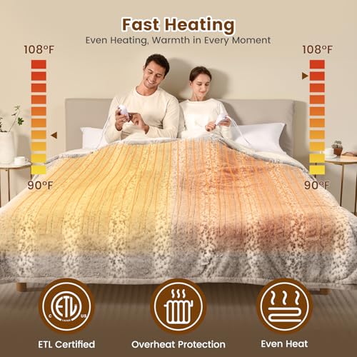 Image of Bearhug Electric Blanket Heated Blanket King Size 100 inchx 90 inch Dual Controllers Heating Blanket Gift Reversible Faux Fur & Sherpa,10 Heating Levels, ETL, Machine Washable, Over-Heat Protection