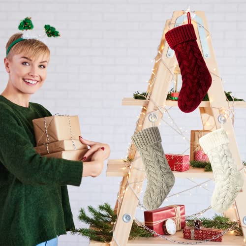 Pack 6,14" Unique Burgundy And Ivory White And Khaki Knit Christmas Stockings Style3 #TOP5