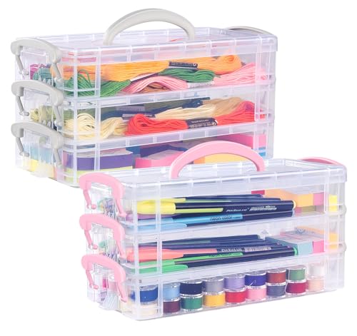 Anstore Plastic Storage Box with Lid, Really Useful Box, 2 x 3 Tier Stackable Storage Boxes Ideal for Storing Stationery, Jewellery Tools and Art Equipment Anstore Plastic Storage Box with Lid, Really Useful Box, 2 x 3 Tier Stackable Storage Boxes Ideal for Storing Stationery, Jewellery Tools and Art Equipment