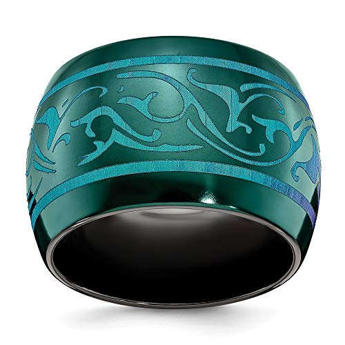 ICE CARATS Edward Mirell Black Titanium Anodized Teal Domed 16mm Wedding Ring Band Size 6.50 Classic Fancy Designed Fashion Jewelry for Women Gifts for Her