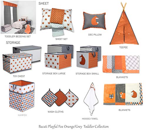 Bacati Playful Foxs 4 Piece Neutral Toddler Bedding Set, Orange/Grey 100 Percent Cotton Includes Reversible Comforter, Fitted Sheet, Top Sheet, And Pillow Case For Boys/Girls #TOP7