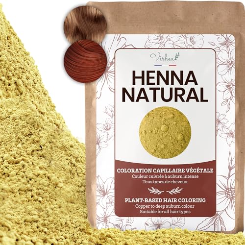 VIRHEA Henna Natural 500 gramos para Cabello - Tinte Vegetal en Polvo Sin Amoníaco - Coloración Permanente para Pelo - Pigmento Natural Pelirrojo Cobre