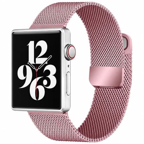 Image of Sounce Stainless Steel Mesh Watch Band Compatible with Watch Series 7 /6 /5 /4 /3 /2 /1 & SE (38mm /40mm /41mm), Adjustable Metal Wristband with Secure Clasp for Men & Women
