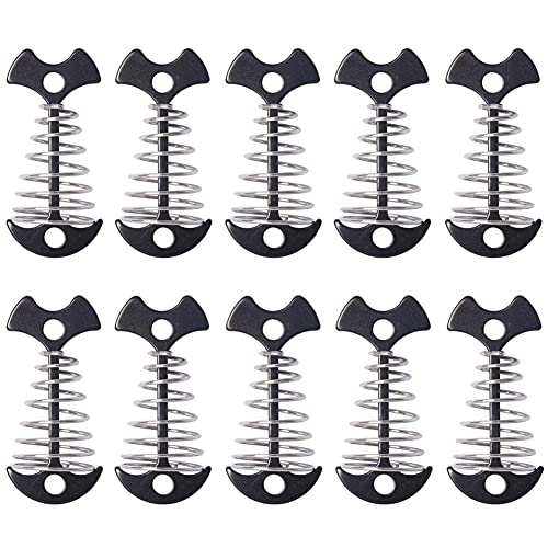 Alnicov 10Pcs Deck Plank Board Tent Stakes,Fishbone Deck Anchor Pegs with Spring Buckle for Outdoor Camping Hiking,Black