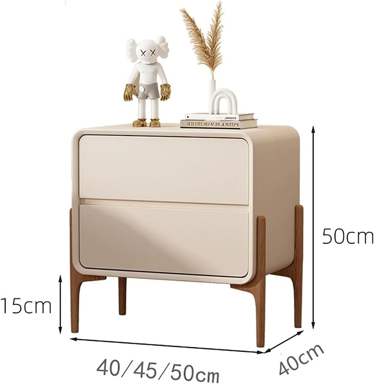 UPGENT Nightstand with 2 Drawers, Large Storage Space Bedside Table, Solid Wood End Table Legs for Bedroom, Living Room (Color : Gray-2, Size : 50x40x48cm)