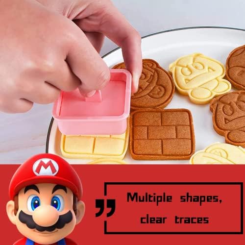 Crethink Cookie Cutter-8 Plastic Cookie Stamps-Cartoon Fun Cookie MoldChildren Super Mario Baking Set (Style 2)