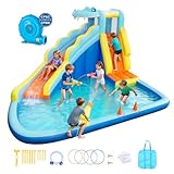 VEVOR Bounce House for Kids, Inflatable Bounce House with Air Blower, Water Slide, Bouncer Castle with Bounces Zone, Climbing Wall, Splash Pool & Water Ring Toss, for 3 to 4 Kids Ages 3 to 8