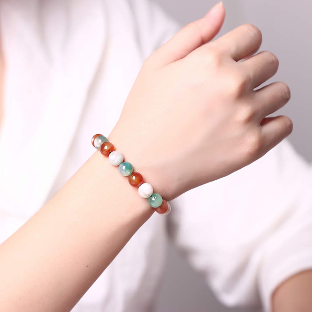 YDYDTTKD Natürliches grünes Kirschachat-Armband, einzelnes kreisförmiges rundes Perlen-elastisches Armband, farbiges schwimmendes Blumen-Achat-Armband, weiblicher Handschmuck, Geschenk 12 mm