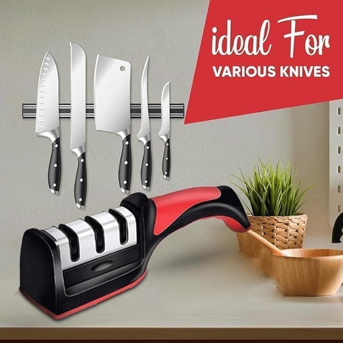 Image of 3-Stage Manual Knife Sharpener with Tungsten Carbide, Ceramic, Diamond Abrasive, ABS Plastic, 20x4.5x5.5 cm,