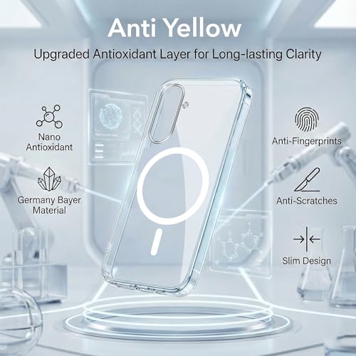 Image of Jkobi Lifetime Anti-Yellow MagSafe Compatible Clear Back Cover Case for Samsung Galaxy A26 5G (Sleek Hard Crystal | Shockproof and Camera Protection)