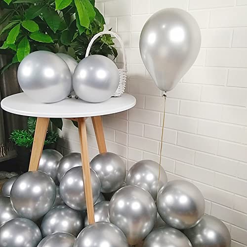 Image of 12 inch Metallic Silver Balloons, 60 pcs Thick Chrome Silver Latex Balloons for Party Decorations (12inch Silver)