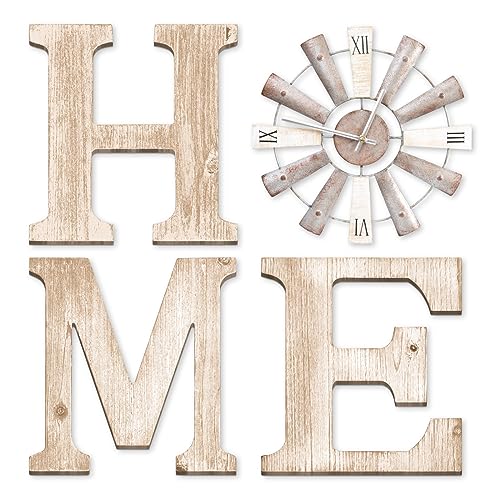 ZAZIWZ Farmhouse Home Signs with Windmill Clock Wall Decor Rustic