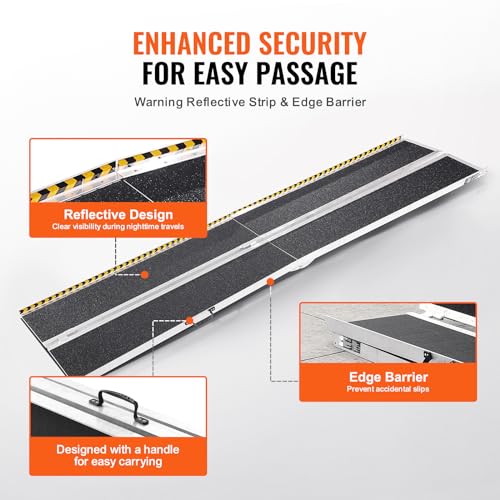 VEVOR Tragbare Rollstuhlrampe 3 m 363 kg Tragkraft rutschfeste Aluminium-Klappschwellenrampe Faltbare Rollstuhlrampe für Mobilitätsroller Behindertenrampe für Hausstufen Treppen Türen Bordsteine