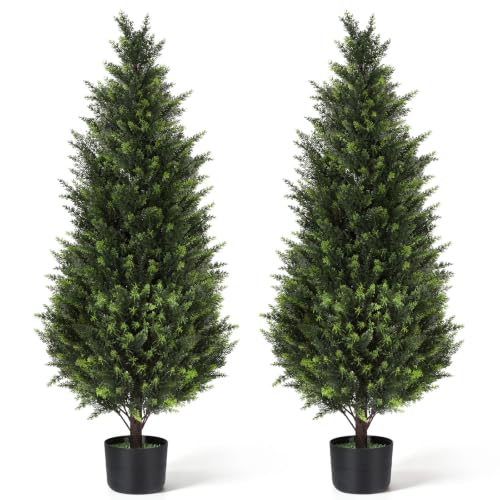 4Ft Artificial Cedar Topiary Trees, 2 Pack Tall Faux Pine Cypress Plants for Front Porch...