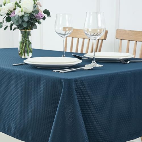 Image of maxmill Rectangle Tablecloth Weaved Pattern Waterproof Spillproof Wrinkle Free Table Cloth, Kitchen Dining Tabletop Decoration, Fabric Table Cover for Holiday Parties, 52 x 70 Inch, Navy Blue