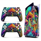 Skin Sticker for Game Console 5 Cover - Hippie Mushroom, Compatible with Both Disc Edition & Digital Edition (not Slim Ver) - 2 Controller Skins & Console Skin - No Bubble, Full Protection, Removable