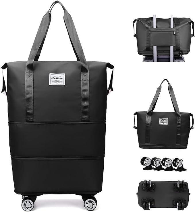 Image of TEKCOOL Duffel Trolley Bags for Travel,Luggage Bags for Travel,Rolling Duffle Bag with Wheels,Travel Bags for Luggage Trolley,Expandable Foldable Duffle Bag with Wheels - Black'