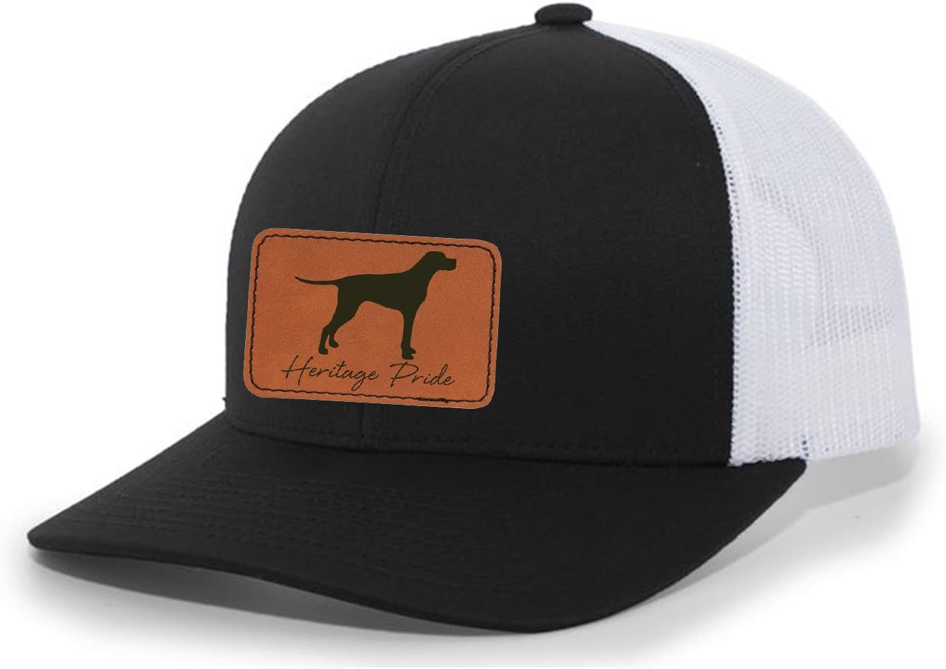 Heritage Pride Canine Collection English Pointer Bird Dog Mens Hunting Engraved Leather Patch Mesh Back Trucker Hat