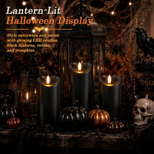 Image of Homemory Halloween Black Waterproof LED Candles with Remote Timer, Set of 2