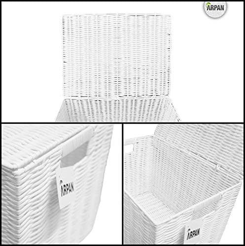 Arpan Laundry Resin Woven Basket Storage Chest Trunk Hamper/Kids Toy Storage Box Basket, White (Large - W42xD30xH30cms)
