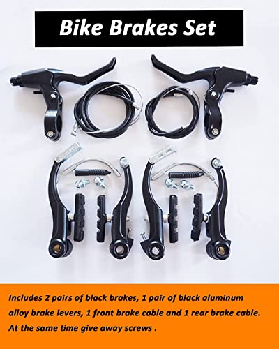 Bike Brakes, Hosrnovo Universal Aluminum Alloy V Shape Brake Levers with 2 Pieces Braking Cables, Replacement Full Set for Road Mountain Bicycle - Thumbnail 3